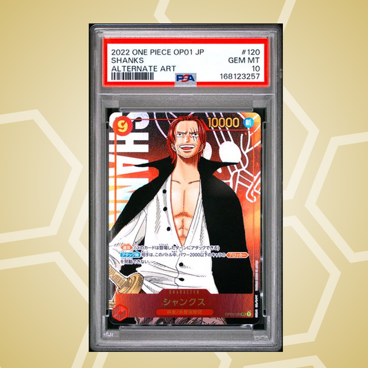 2022 One Piece Japanese Op01-Romance Dawn #120 Shanks Alternate Art – PSA 10