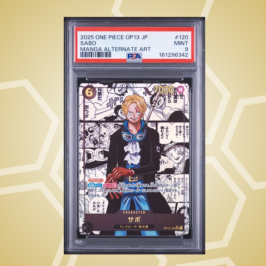 2025 One Piece Japanese Op13-Carrying On His Will #120 Sabo Manga Alternate Art – PSA 9