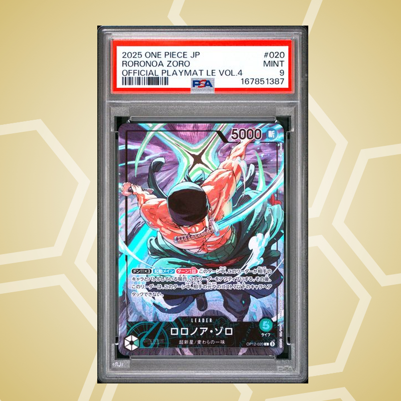 2025 One Piece Japanese Promos #020 Roronoa Zoro Official Playmat Le Vol.4 – PSA 9